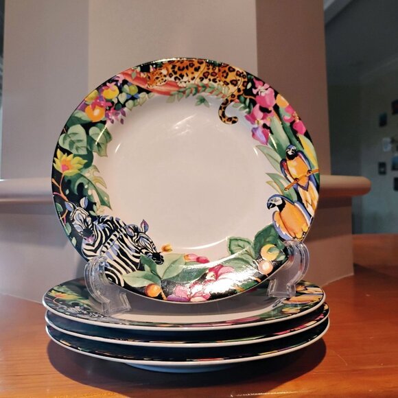 Sue Zipkin RAIN FOREST Set of 4 Salad Dessert Plates 7.75" by Vitromaster - Picture 2 of 5
